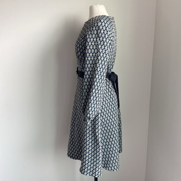 IREN KLAIRIE Fit & Flare Dress Womens Sz 12 Geometric Print Floral Tie Waist - Picture 5 of 8